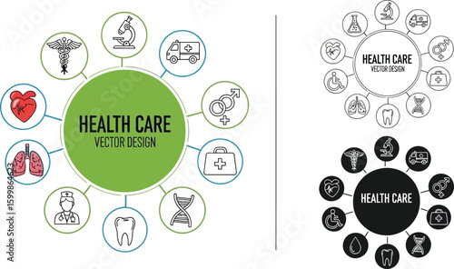 Healthcare vector design with medical icons for hospital clinic and healthcare service presentation design vector