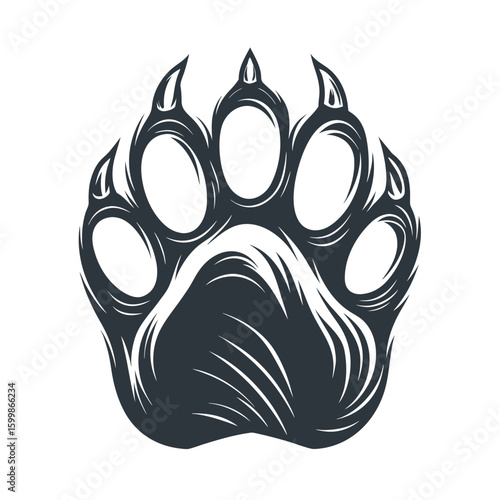 Stylized dark grey bear paw print with sharp claws and textured lines animal