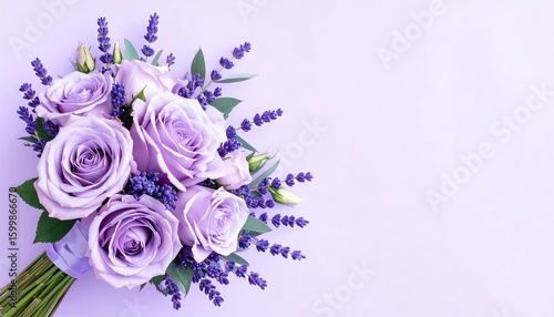 Fototapeta Naklejka Na Ścianę i Meble -  Lilac roses and lavender bouquet