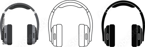 Headphones vector illustration set wireless and wired headset music audio device in different styles vector