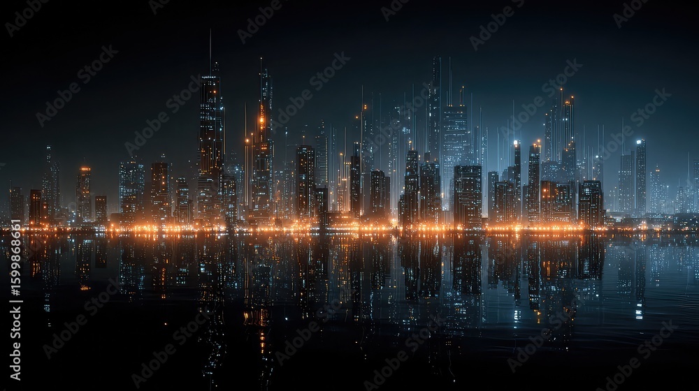 Futuristic city skyline glows with circuit-style lighting, representing smart eco-architecture, digital grid integration, and modern urban planning for sustainable cities. Futuristic city skyline glows with circuit-style lighting, representing smart eco-architecture, digital grid integration, and modern urban planning for sustainable cities.