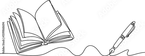 Open book and fountain pen drawing pages