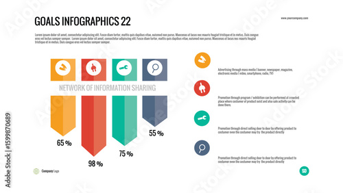 Information Sharing Infographic: Ideal for visualizing data distribution, network growth, or collaborative processes with percentages in business and technology