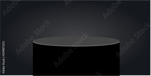 Black elegant cylinder circle podium stage platform pedestal vector. Ideal for product displays, awards, presentations, or minimalist design needing a sophisticated, sleek base.