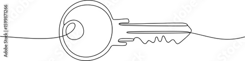 Single line drawing of a key lock security