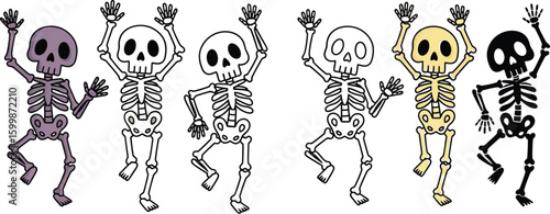 Halloween skeletons dancing cartoon illustration vector graphic spooky skeleton party clip art design 100 vector