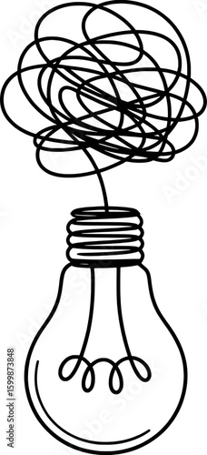 Tangled thought bulb illustration abstract black