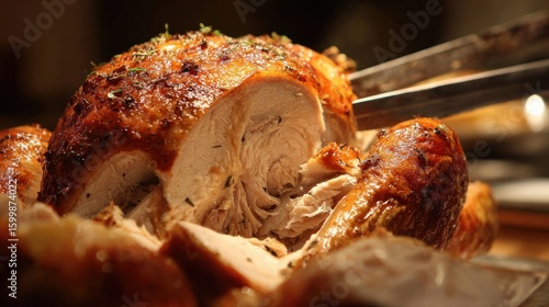 Roasted turkey being carved