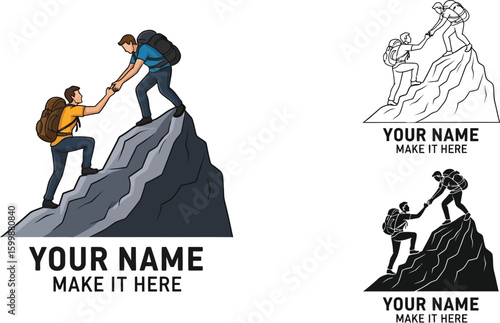 Mountain climbing adventure logo design for outdoor company and travel agency brand identity guide