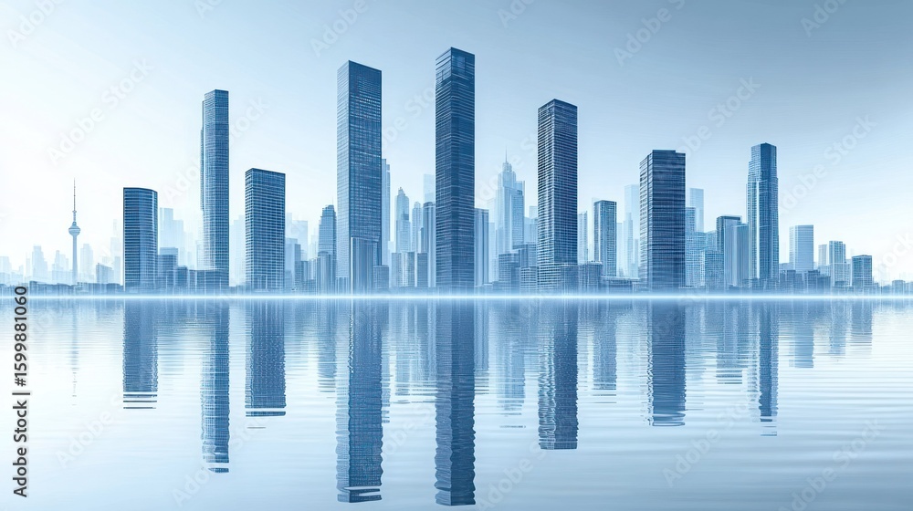 Fototapeta premium Cityscape Reflection: A Serene Metropolis by the Water