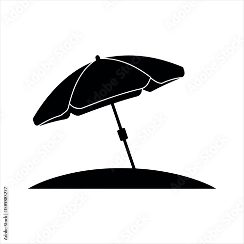 Black beach umbrella on white background sunshade outdoor