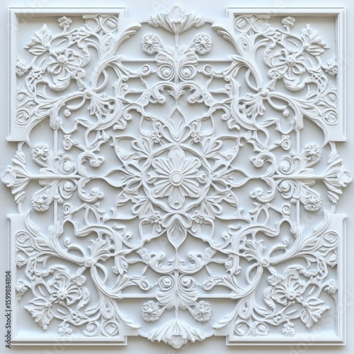 Ornate, symmetrical white relief design.
