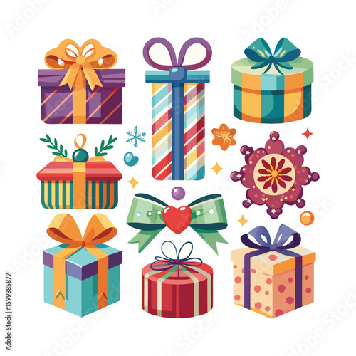 Colorful Assorted Gift Boxes & Festive Elements