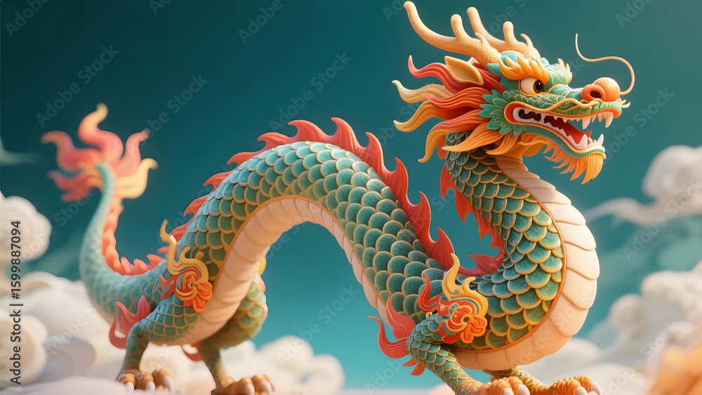 Fototapeta premium Traditional Chinese Dragon in Spring Festival Visual Poster