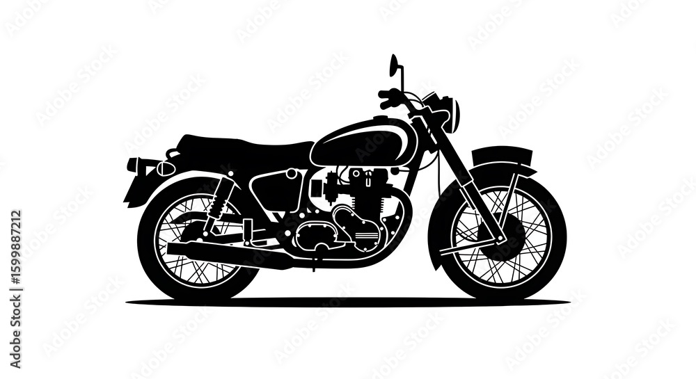 Fototapeta premium Classic Motorcycle Silhouette – Black and White Vector Illustration