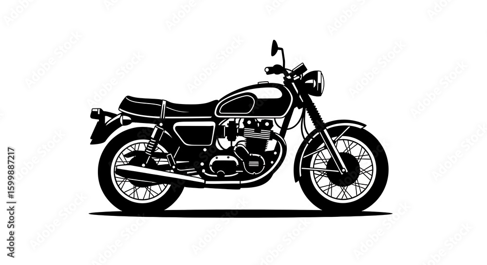 Fototapeta premium Classic Motorcycle Silhouette – Black and White Vector Illustration