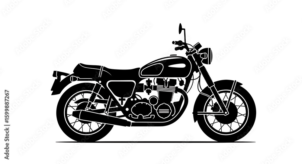 Fototapeta premium Classic Motorcycle Silhouette – Black and White Vector Illustration