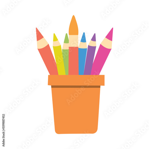 Cute pot filled with colorful pencils and crayons for creative school and art activities illustration.