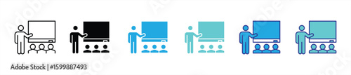 the classroom icon set. contain teaching, collaborative learning, heartbeat of in person education thin line and color style icon symbol sign for your app web. vector illustration
