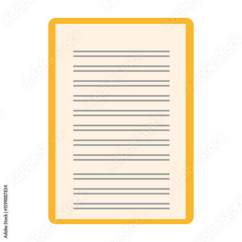 Minimalist illustration of a single sheet of paper with lines, representing a document or written text for education or office use.