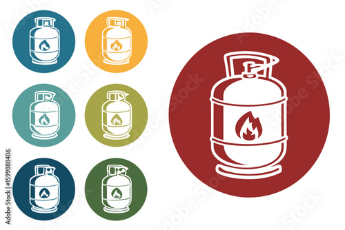 Camping gas container icon. Set icons in color circle buttons