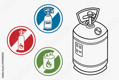 Camping gas container icon. Set icons in color circle buttons