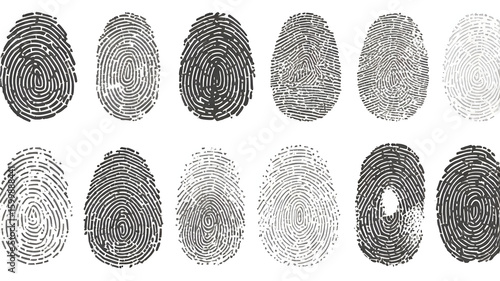  Fingerprint identification symbol background image. Set of fingerprint on white background.