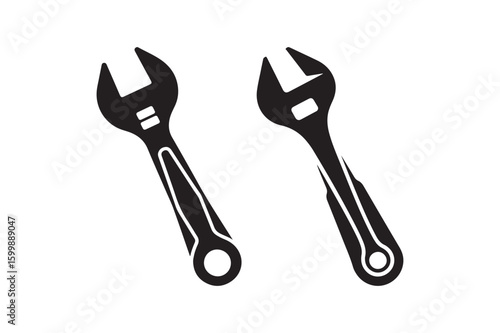Black Wrench Tool Icon for Mechanical and Repair Services Design