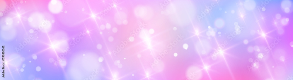 Dreamy unicorn background with sparkle effect - soft purple gradient bokeh lights, magical glowing particles, shimmering fantasy texture for princess party, birthday celebration or fairy tale design.