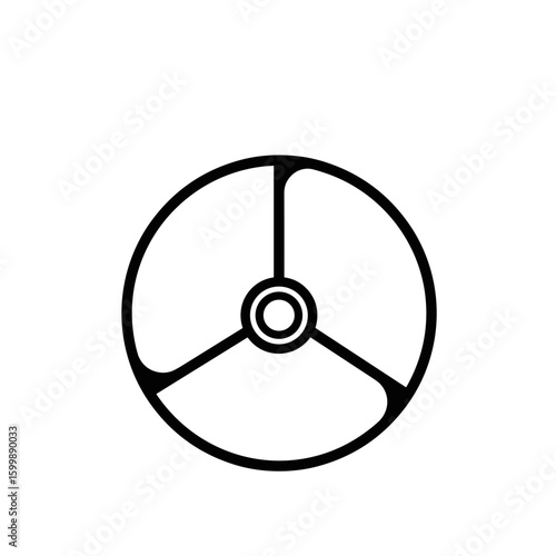 Minimalistic black and white graphic design of a circular rotor with three blades, abstract concept