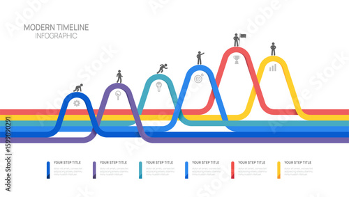 Infographic flow chart mountain business 6 steps to success template with icons vector design.