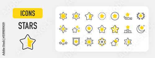 Star vector stroke icons. such as Podium, Moon, Star, Pennant illustration.	
