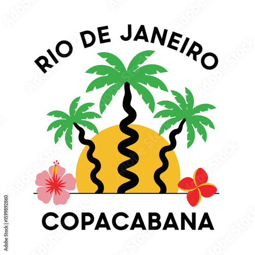 Copacabana sunset vibes. Tropical vibes t shirt artwork. Palm tree artwork. Tropical paradise. Rio de janeiro. Amazing brasil. Summer vibes artwork.