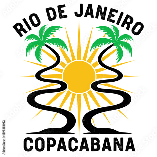 Palm tree artwork. Rio de janeiro. Tropical vibes t shirt artwork. Tropical paradise. Amazing brasil. Copacabana beach graphic print design. 
