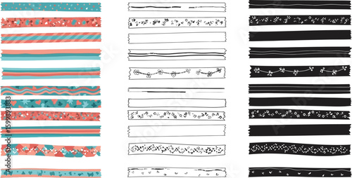 Washi tape vector set decorative scrapbook tapes design colorful tape black and white tape craft supplies vector