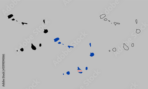 Cape Verde map in outline style, black color, color of country flag version