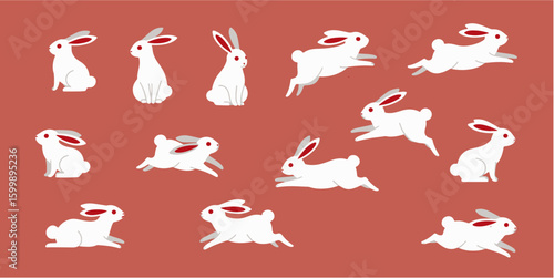 いろんなポーズのうさぎのイラストセット