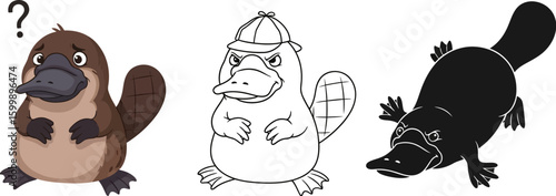Platypus cartoon vector illustration set cute and funny platypus characters in different styles vector