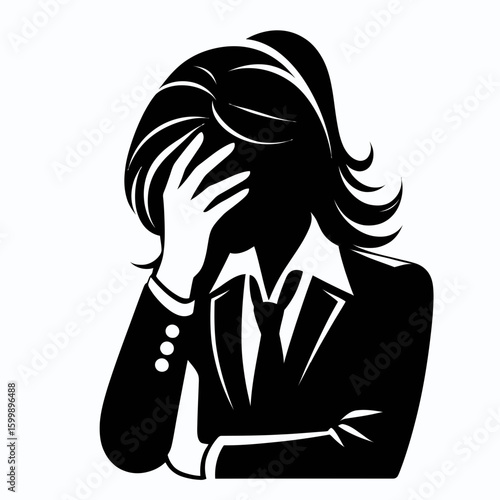 Business woman facepalming. Corporate Finance Cartoon Minimal Clipart Line Art Vector Illustration. Female entrepreneur displays dismay professional feels frustration error.
