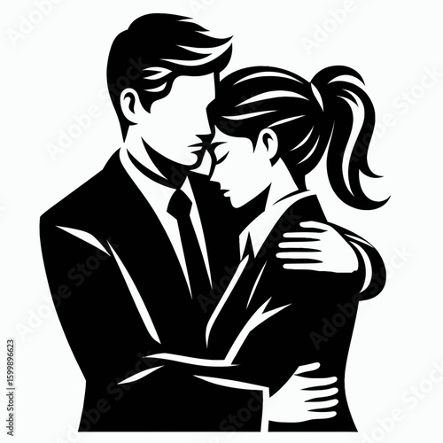 Business woman hugging colleague. Corporate Finance Cartoon Minimal Clipart Line Art Vector Illustration. Professional female embracing associate work interaction cheerful team job.