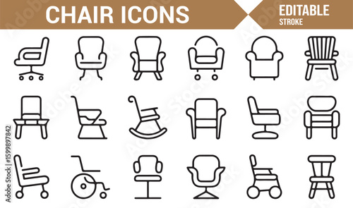 A collection of various chair designs for websites and app interfaces