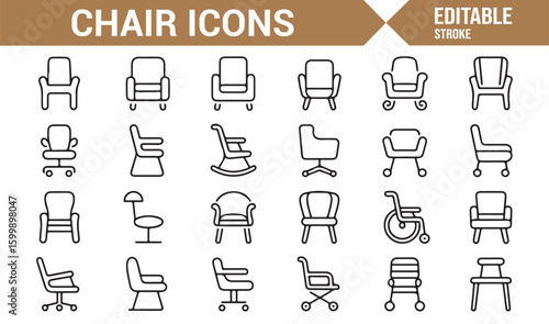 Chair symbols for office furniture, ergonomic designs, and home use