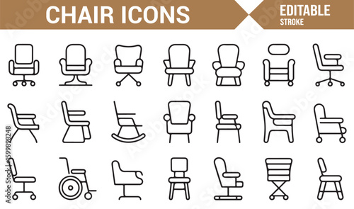 Set of vector chair icons for home furniture and office decor
