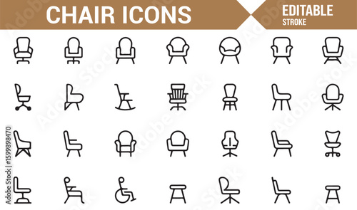 Variety of chair icons including adjustable, swivel, and ergonomic chairs
