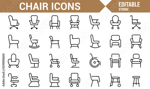 Collection of chair-related icons for home and office seating solutions