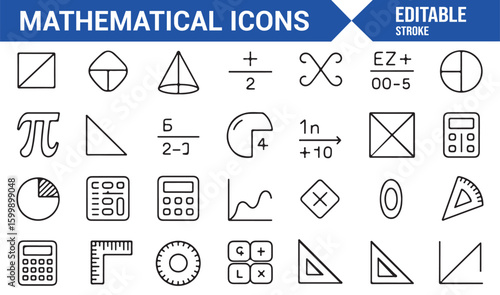 A collection of vector math icons for use in educational content and apps
