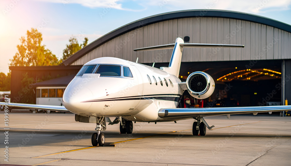 Private Jet at Airport Hangar. Private Jet at Airport Hangar.