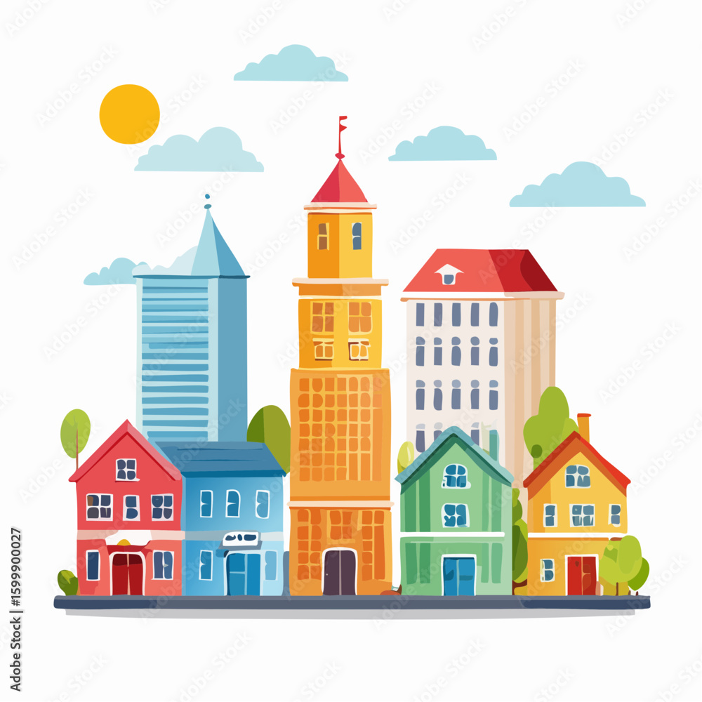 Colorful Geometric Houses Cityscape Illustration Colorful Geometric Houses Cityscape Illustration