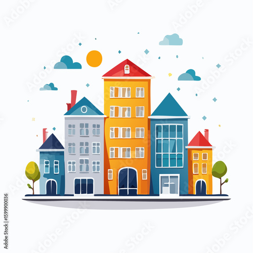 Colorful Geometric Houses Cityscape Illustration