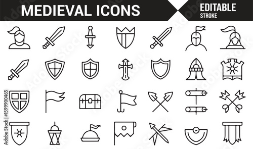 A variety of medieval icons for historical content, game design, and digital platforms